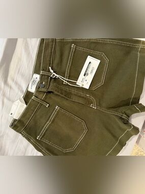 Olive Green Shorts with Contrast Stitching